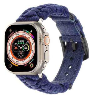 For Apple Watch Ultra 2 49mm Plain Paracord Genuine Leather Watch Band(Royal Blue)