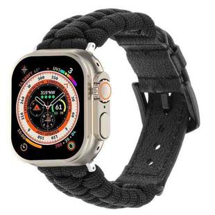 For Apple Watch Ultra 2 49mm Plain Paracord Genuine Leather Watch Band(Black)