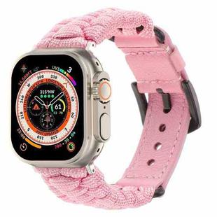 For Apple Watch Ultra 49mm Plain Paracord Genuine Leather Watch Band(Pink)