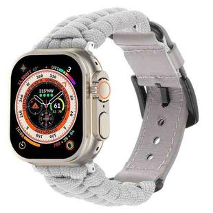 For Apple Watch Ultra 49mm Plain Paracord Genuine Leather Watch Band(Grey)