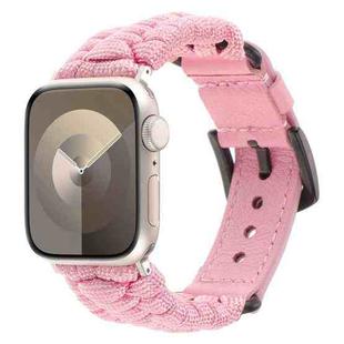 For Apple Watch Series 8 45mm Plain Paracord Genuine Leather Watch Band(Pink)