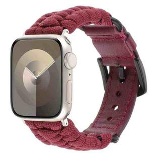 For Apple Watch SE 40mm Plain Paracord Genuine Leather Watch Band(Wine Red)