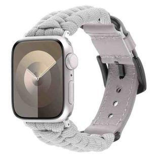 For Apple Watch 38mm Plain Paracord Genuine Leather Watch Band(Grey)