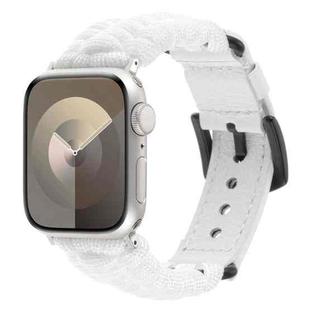 For Apple Watch 38mm Plain Paracord Genuine Leather Watch Band(White)