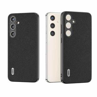 For Samsung Galaxy S24+ 5G ABEEL Genuine Leather + PC Litchi Texture Phone Case(Black)