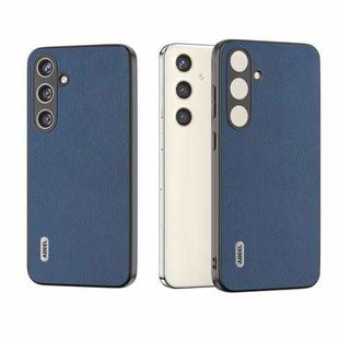 For Samsung Galaxy S24 5G ABEEL Genuine Leather + PC Litchi Texture Phone Case(Blue)