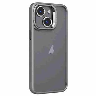 For iPhone 15 Plus Invisible Lens Holder PC + TPU Frosted Phone Case(Gray)