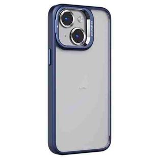 For iPhone 15 Invisible Lens Holder PC + TPU Frosted Phone Case(Dark Blue)