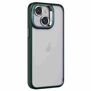For iPhone 15 Invisible Lens Holder PC + TPU Frosted Phone Case(Green)
