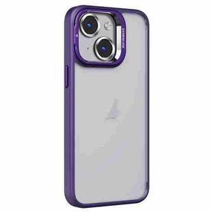 For iPhone 15 Invisible Lens Holder PC + TPU Frosted Phone Case(Purple)