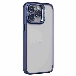 For iPhone 14 Pro Invisible Lens Holder PC + TPU Frosted Phone Case(Dark Blue)