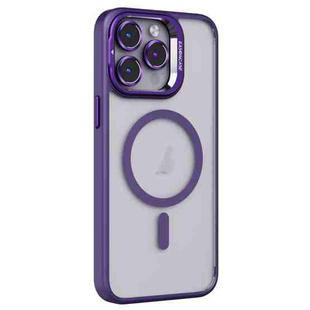 For iPhone 15 Pro Invisible Lens Holder PC + TPU Frosted MagSafe Phone Case(Purple)