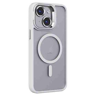 For iPhone 15 Plus Invisible Lens Holder PC + TPU Frosted MagSafe Phone Case(White)