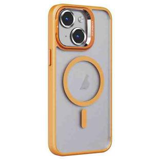 For iPhone 15 Plus Invisible Lens Holder PC + TPU Frosted MagSafe Phone Case(Orange)