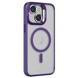 For iPhone 15 Invisible Lens Holder PC + TPU Frosted MagSafe Phone Case(Purple)