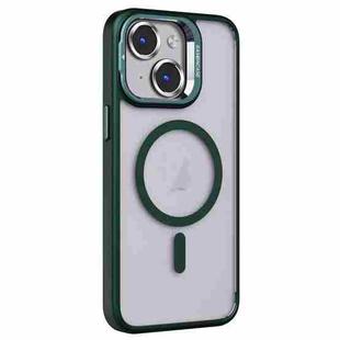 For iPhone 14 Plus Invisible Lens Holder PC + TPU Frosted MagSafe Phone Case(Green)