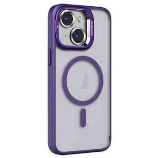 For iPhone 14 Plus Invisible Lens Holder PC + TPU Frosted MagSafe Phone Case(Purple)