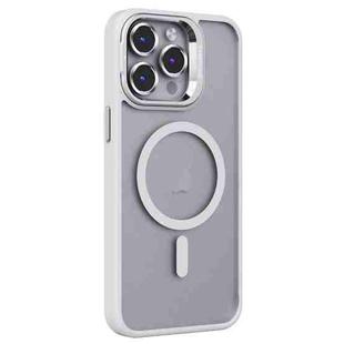 For iPhone 14 Pro Invisible Lens Holder PC + TPU Frosted MagSafe Phone Case(White)