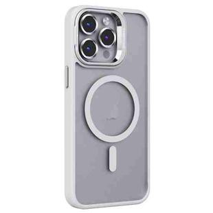 For iPhone 14 Pro Max Invisible Lens Holder PC + TPU Frosted MagSafe Phone Case(White)