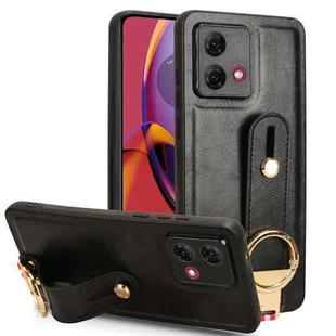 For Motorola Moto G84 5G Wristband Leather Back Phone Case(Black)