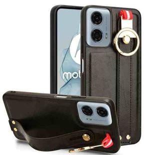 For Motorola Moto G Power 2024 Wristband Leather Back Phone Case(Black)