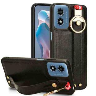 For Motorola Moto G Play 4G 2024 Wristband Leather Back Phone Case(Black)