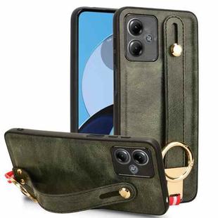For Motorola Moto G14 Wristband Leather Back Phone Case(Green)