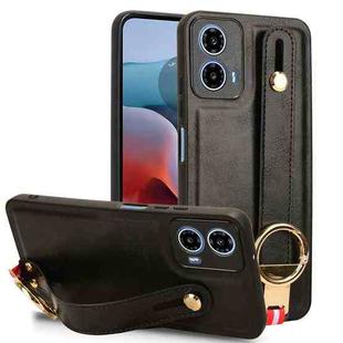 For Motorola Moto G34 Wristband Leather Back Phone Case(Black)