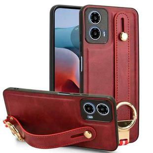 For Motorola Moto G34 Wristband Leather Back Phone Case(Red)