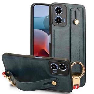 For Motorola Moto G34 Wristband Leather Back Phone Case(Blue)