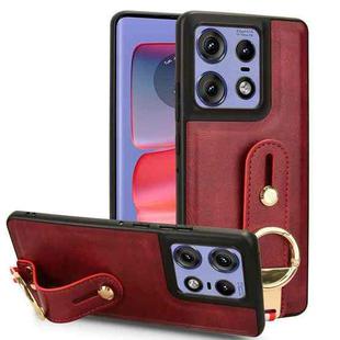 For Motorola Edge 50 Pro Wristband Leather Back Phone Case(Red)