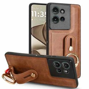 For Motorola Edge 50 5G Wristband Leather Back Phone Case(Brown)