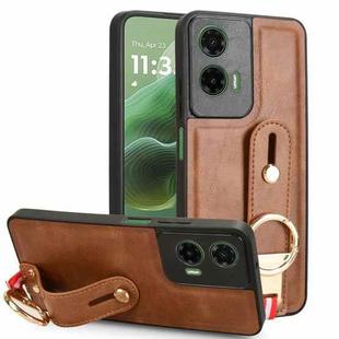 For Motorola Moto G35 5G Wristband Leather Back Phone Case(Brown)