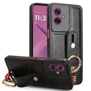 For Motorola Moto G55 5G Wristband Leather Back Phone Case(Black)