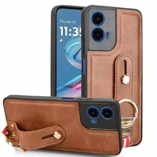 For Motorola Moto G45 5G Wristband Leather Back Phone Case(Brown)