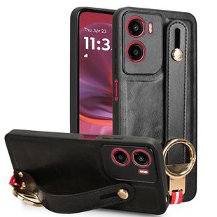 For Motorola Moto G05 / E15 4G Wristband Leather Back Phone Case(Black)