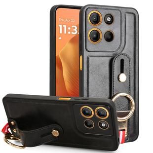 For Motorola Moto G15 / G15 Power 4G Wristband Leather Back Phone Case(Black)