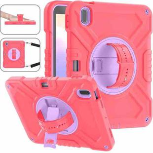 For iPad 10th Gen 10.9 2022 X Rotation PC Hybrid Silicone Tablet Case with Strap(Red Purple)