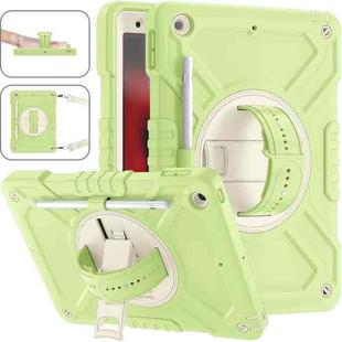 For iPad 10.2 2021 / 2020 / 2019 X Rotation PC Hybrid Silicone Tablet Case with Strap(Yellow Green White)