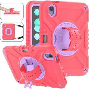 For iPad mini 6 X Rotation PC Hybrid Silicone Tablet Case with Strap(Red Purple)