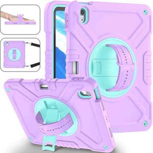 For iPad Air 11 2024 X Rotation PC Hybrid Silicone Tablet Case with Strap(Purple Cyan)