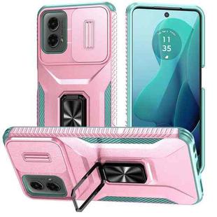 For Motorola Moto G 5G 2024 Sliding Camshield Holder Phone Case(Pink + Grey Green)