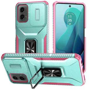 For Motorola Moto G 5G 2024 Sliding Camshield Holder Phone Case(Grey Green + Pink)