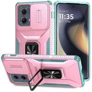 For Motorola Edge 5G 2024 Sliding Camshield Holder Phone Case(Pink + Grey Green)