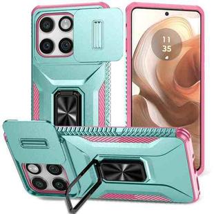 For Motorola Edge 5G 2025 Sliding Camshield Holder Phone Case(Pink + Grey Green)