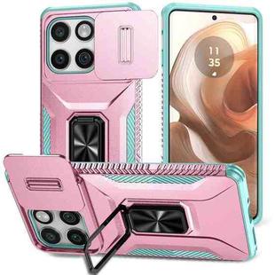 For Motorola Edge 5G 2025 Sliding Camshield Holder Phone Case(Grey Green + Pink)