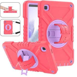 For Samsung Galaxy Tab A7 Lite X Rotation PC Hybrid Silicone Tablet Case with Strap(Red Purple)