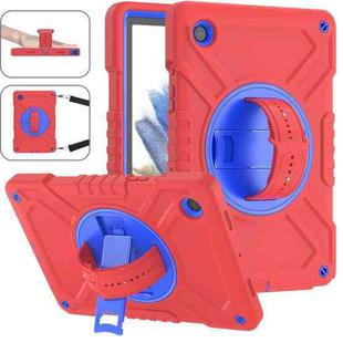 For Samsung Galaxy Tab A8 X200 X Rotation PC Hybrid Silicone Tablet Case with Strap(Red Blue)