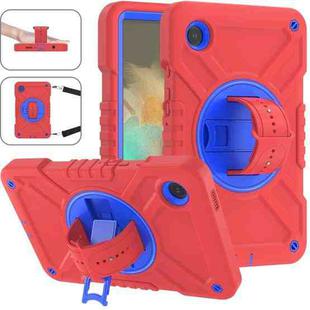 For Samsung Galaxy Tab A9 X110 X Rotation PC Hybrid Silicone Tablet Case with Strap(Red Blue)