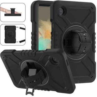 For Samsung Galaxy Tab A9 X110 X Rotation PC Hybrid Silicone Tablet Case with Strap(Full Black)